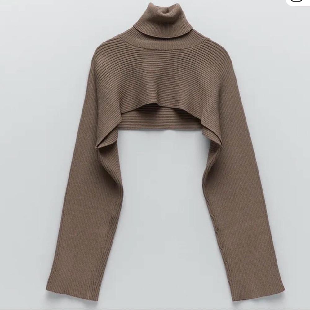 Zara Cropped Turtleneck Cape Sweater in Taupe